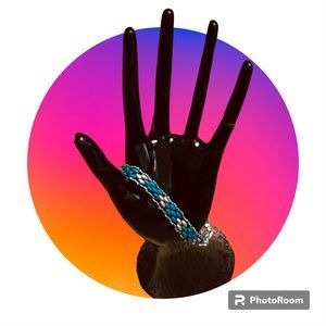 Handmade Bead Bracelet/Anklet. Teal & Cocoa with a touch of Violet. 8.5"